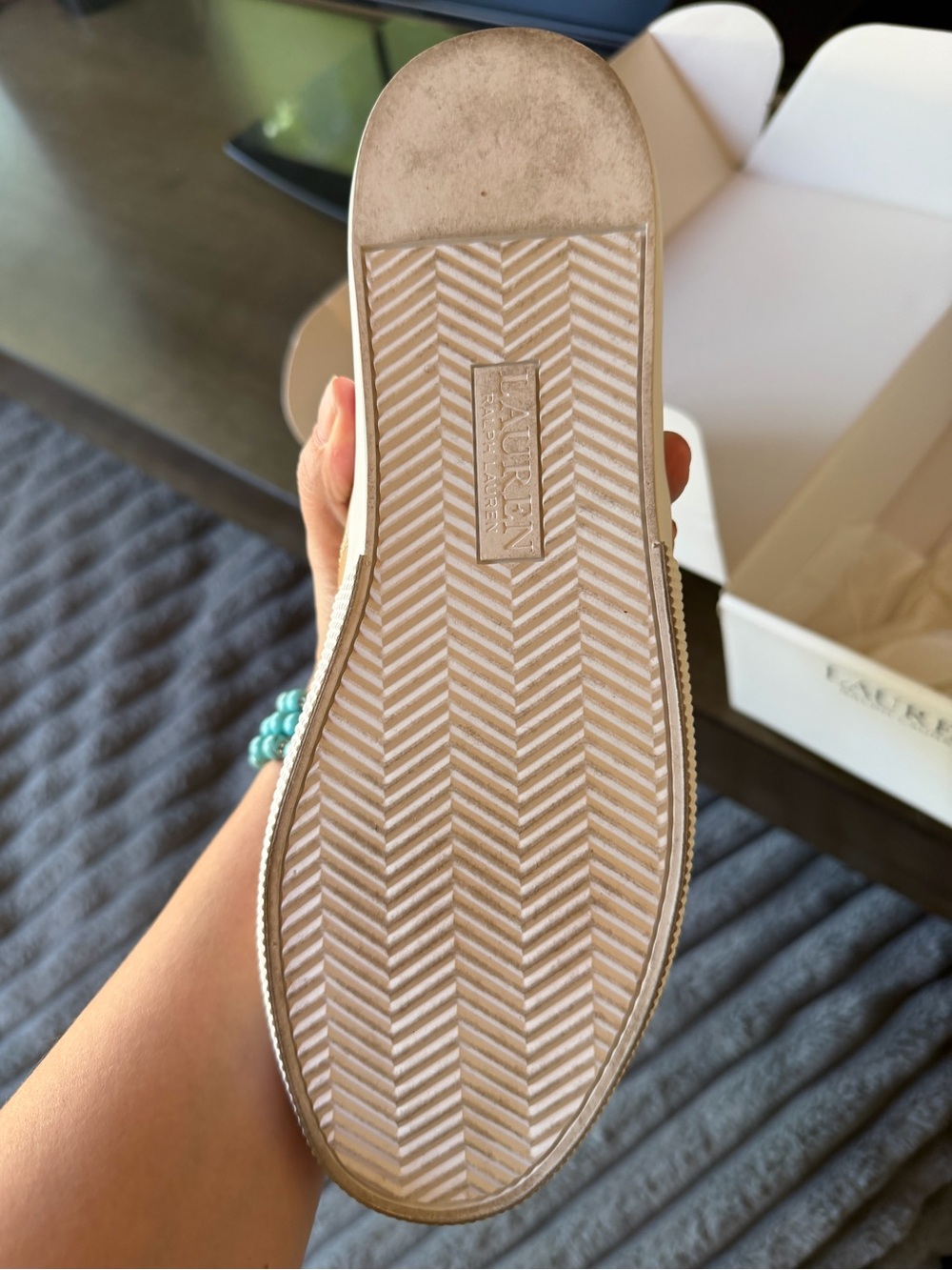 Ralph Lauren White Leather Women’s Sneakers with Tan Accent - Picture 3 of 5